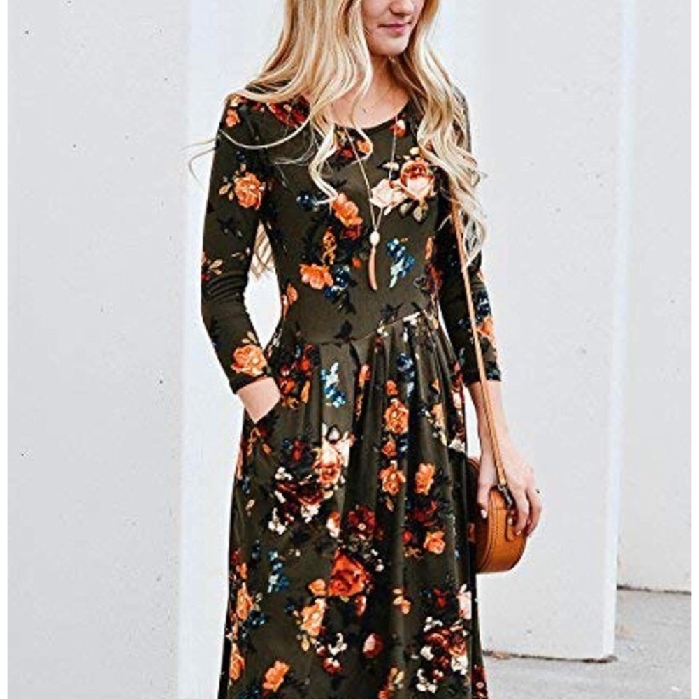 Women’s Long Sleeve Floral Dress with Pockets